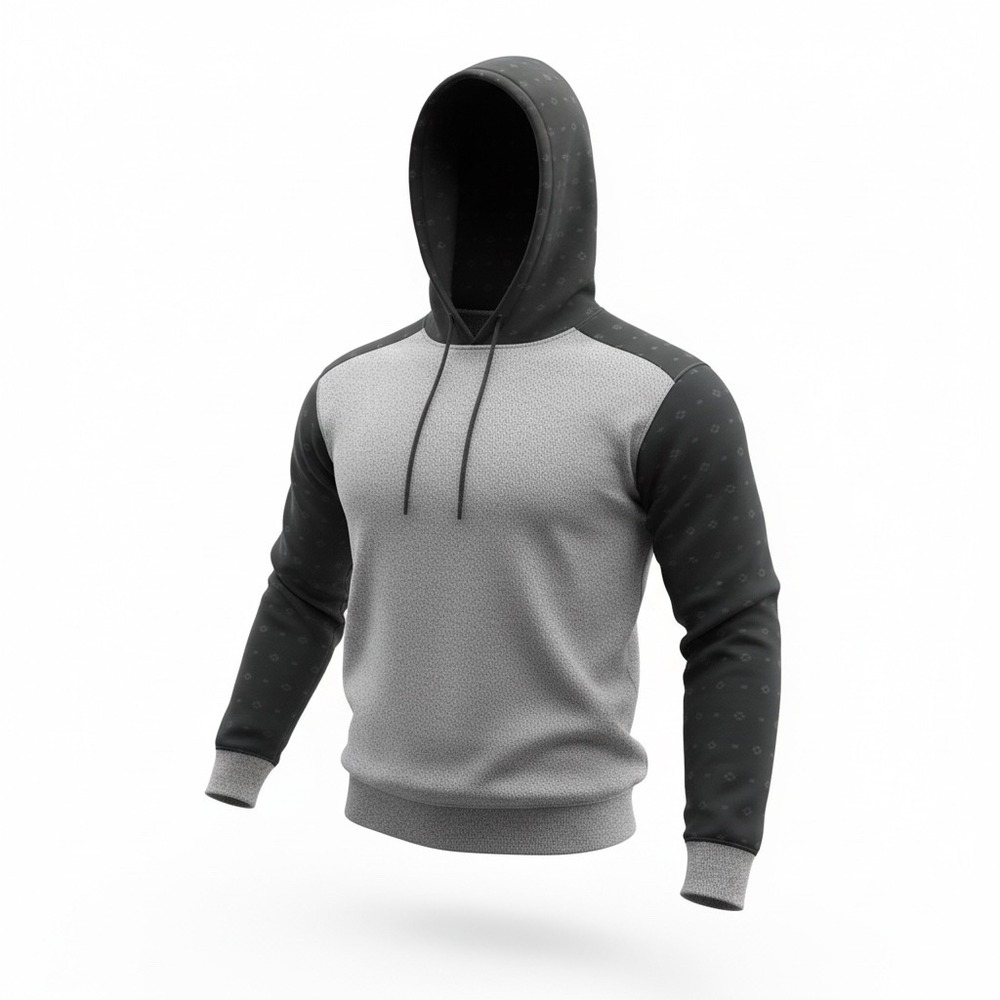 Hooey‎ Mens Gray Heathered Pullover Hoodie Black Geometric Print Sleeves Large